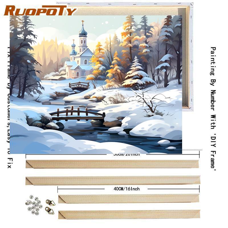 Рамка Diy Картина по номерам Зимняя картина Снежный лес для подарков своими руками Наборы для взрослых Пейзаж Современная настенная художественная картина 40x50 см