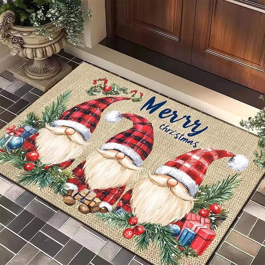 Christmas Gnome Print Doormat Black Festive Door Mat Floor for Kitchen Living Room Bedroom Bathroom Holiday for Halloween Decor