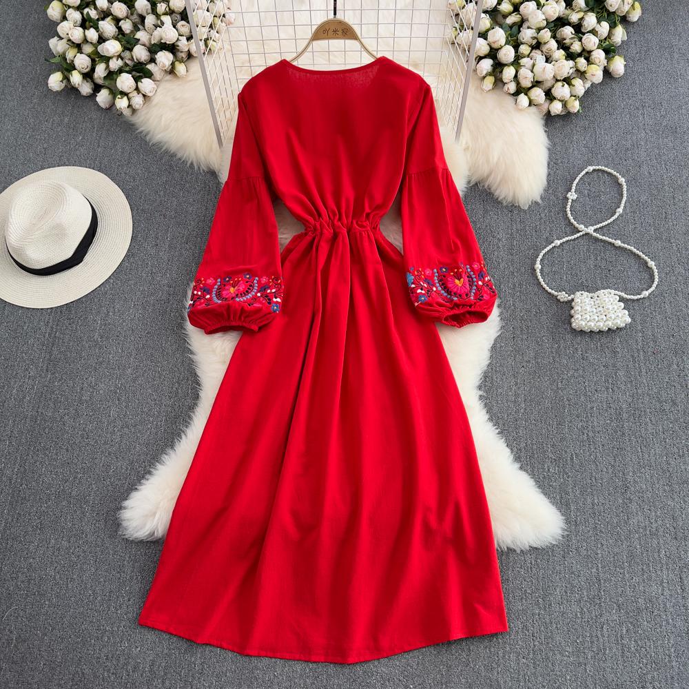 RUGOD Богемное свободное платье трапециевидной формы с кружевной талией и вышивкой на талии, большое свободное длинное платье для морского отдыха, летнее платье