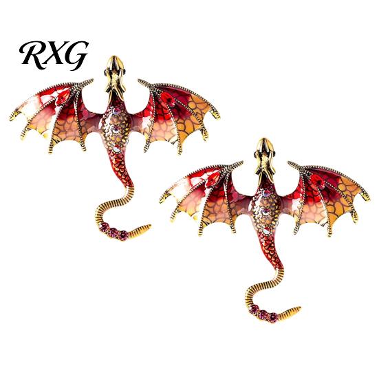 Long-lasting Dragon Pin 2Pcs Rhinestone Flying Brooch, Western Winged Lapel Pin, Alloy Brooch Sweater Cardigan Coat Suit Scarf Decor, Men Jewelry