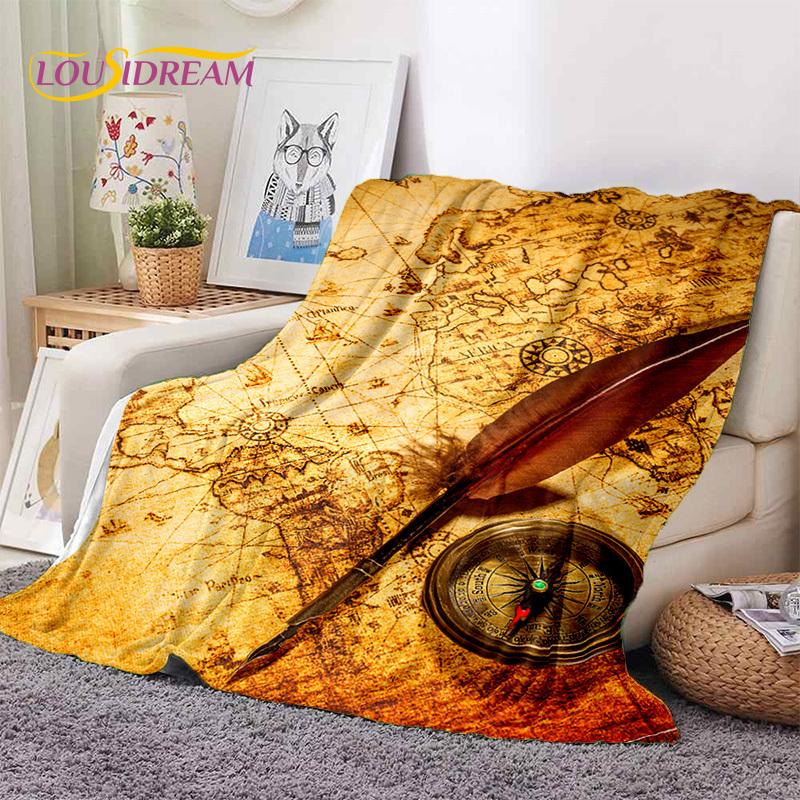3D Ancient Nautical Chart World Map Compass Soft Flannel Blankets,Throw Blanket Comfortable Blanket for Picnic Beds Sofa Bedroom