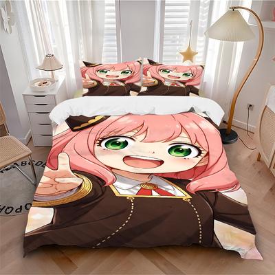 Anime Girl Print 3Pcs Bedding Setduvet Cover With 2 Bedropillowcase Home Birthday Gift