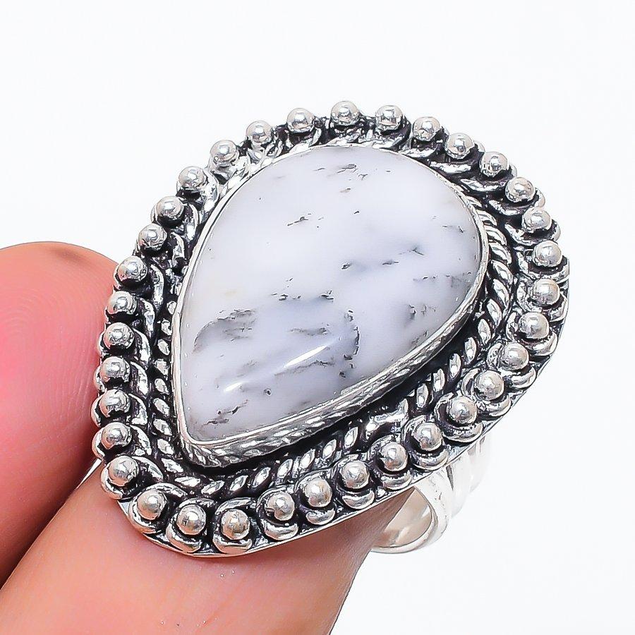 Natural Dendrite Opal Gemstone 925 Sterling Silver Jewelry Ring Size 9.5 j2W92