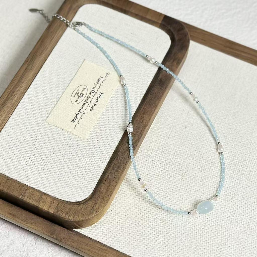 Blue Cat's Eye Freshwater Pearl Necklace - Women's Light Luxury Beaded Clavicle Chain