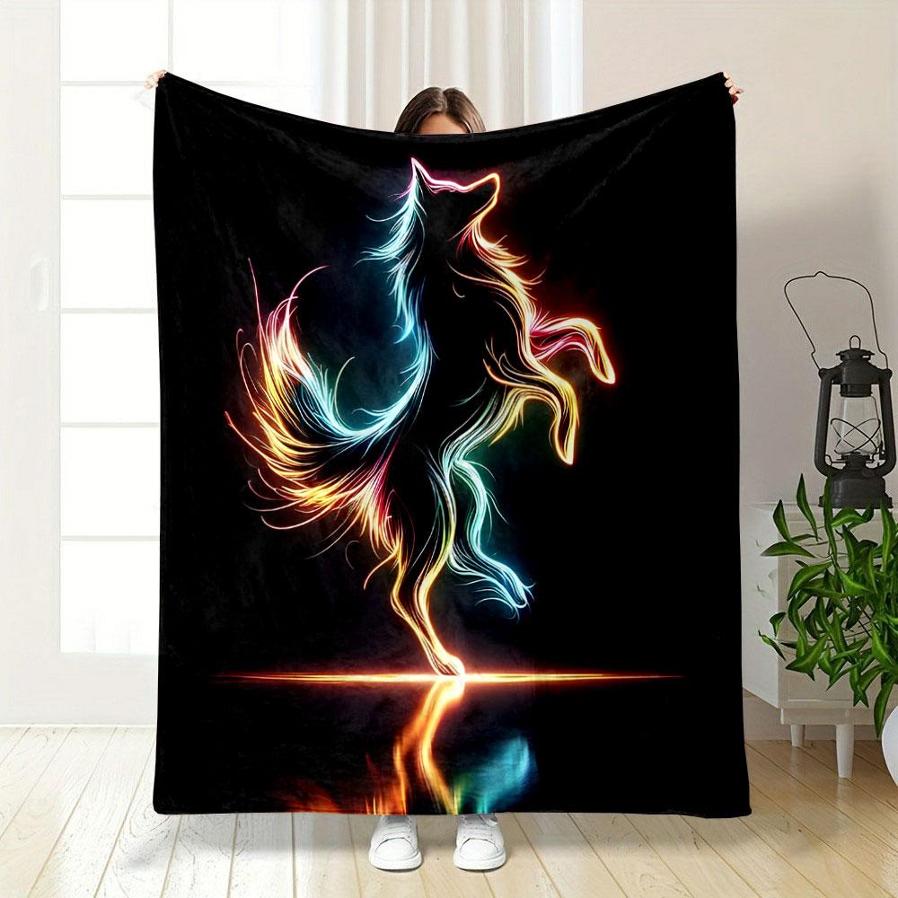 Neon Wolf Silhouette print blanket soft and cozy perfect for the living room bed sofa or a nap,gift