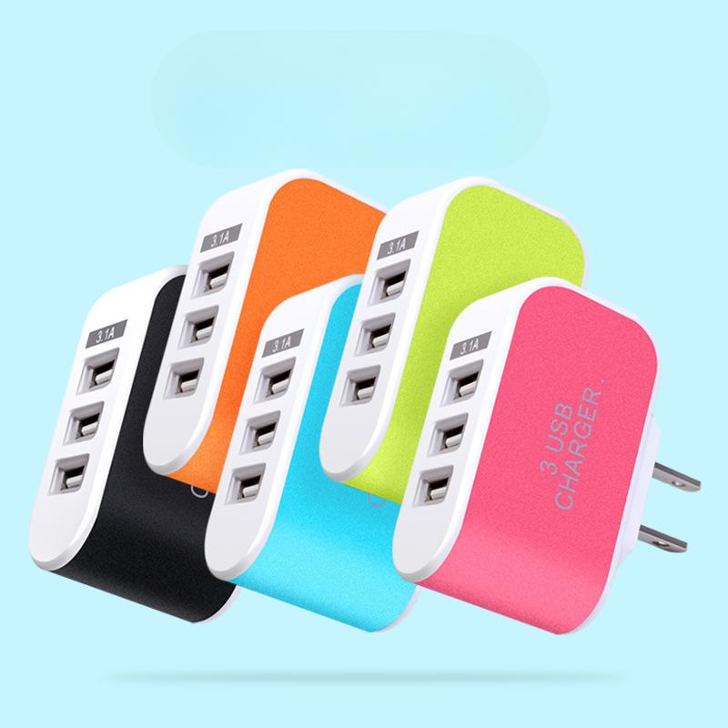 Зарядное устройство Candy с 3 портами USB, светящаяся зарядная головка, универсальная смарт-USB для путешествий для мобильных телефонов, зарядная головка с портом Multi-U на 1 А