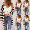 Women's Solid Color Stripe Top Long Sleeve Cardigan Top Lightweight Long Jacket