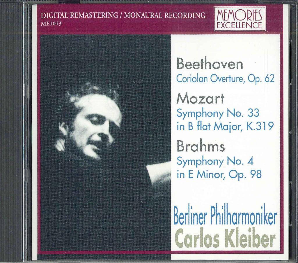 CD KLEIBER , BPO - Beethoven Coriolan Overture , Mozar ME1013 MEMORIES Non Japan Classical Used