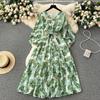 Retro Spring and Summer Lantern Sleeve Princess Floral Dress