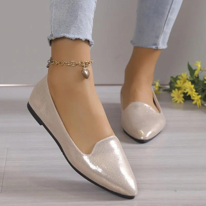 2024 Fashion Slip On Loafers Breathable Stretch Ballet Shallow Mouth Flats Women Soft Bottom Pointed Toe Boat Shoes Plus Size 43