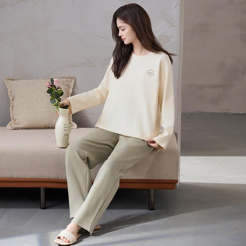 Женская антибактериальная пижама из 100% чистого хлопка - пуловер с длинными рукавами на весну/осень