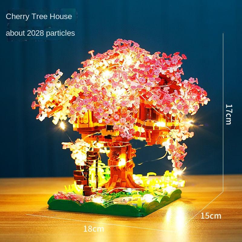 Non-Toxic Mini Sakura Tree Building Blocks Set Diy Cherry Blossom Bricks With Light Treehouse Model Ornament Romantic Gift For Childrenfriend