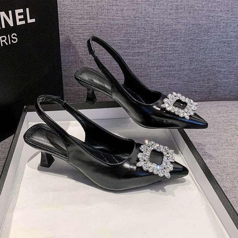 Остроконечные босоножки для женщин Элегантные босоножки с открытой пяткой Сексуальные свадебные банкетные удобные женские туфли с кристаллами на высоком каблуке Zapatos De Mujer