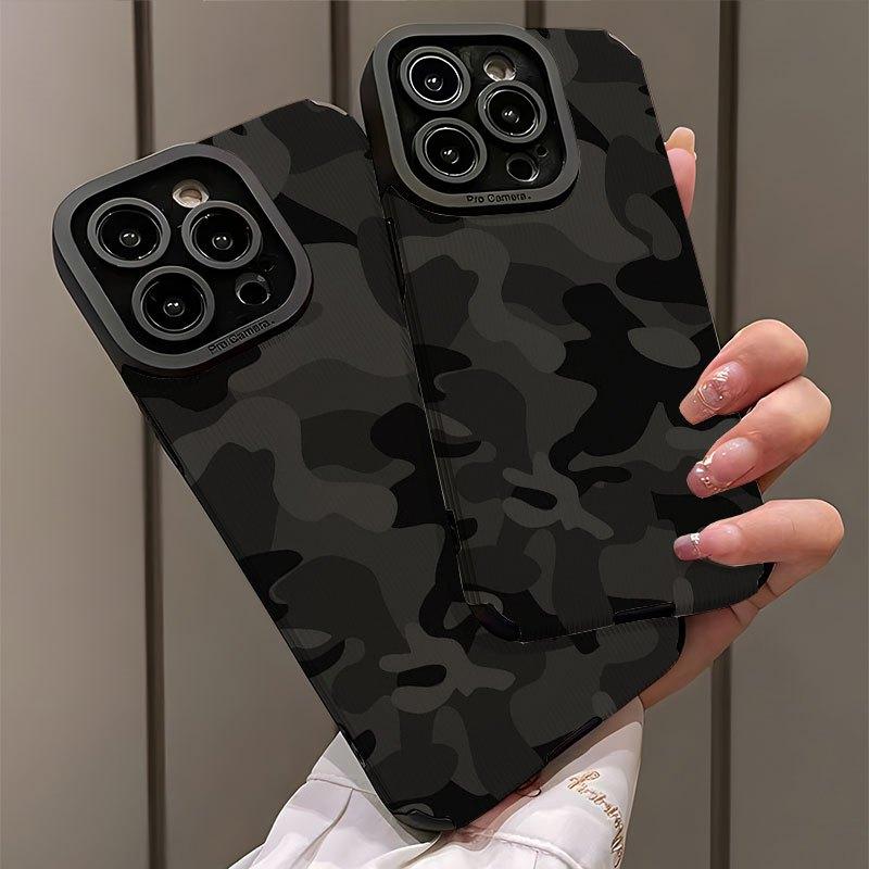 Черный камуфляжный дизайн чехол для телефона подходит для iPhone 17 16 15 14 13 12 11 Pro/Max/Plus противоударный и защищающий от падений