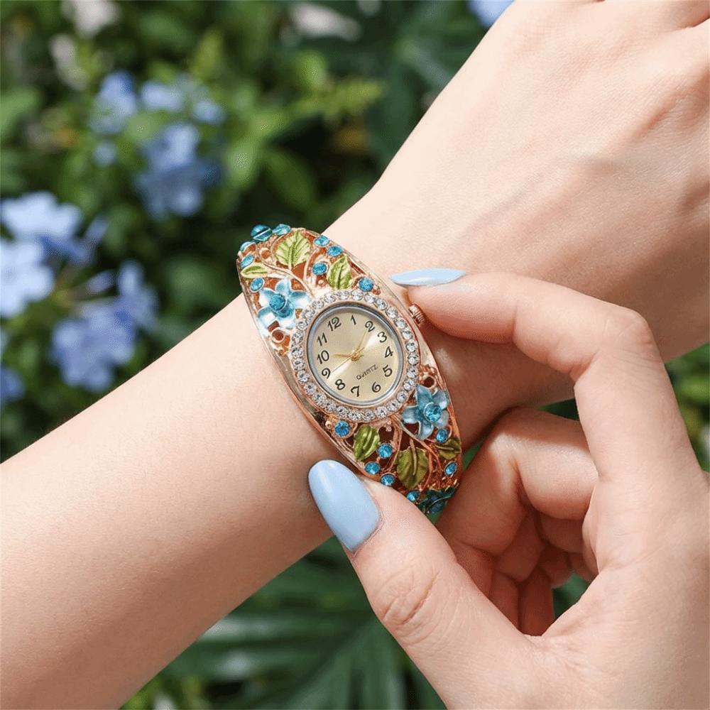 Retro Flower Butterfly Watch Quartz Movement Floral Watch Set Evening Party