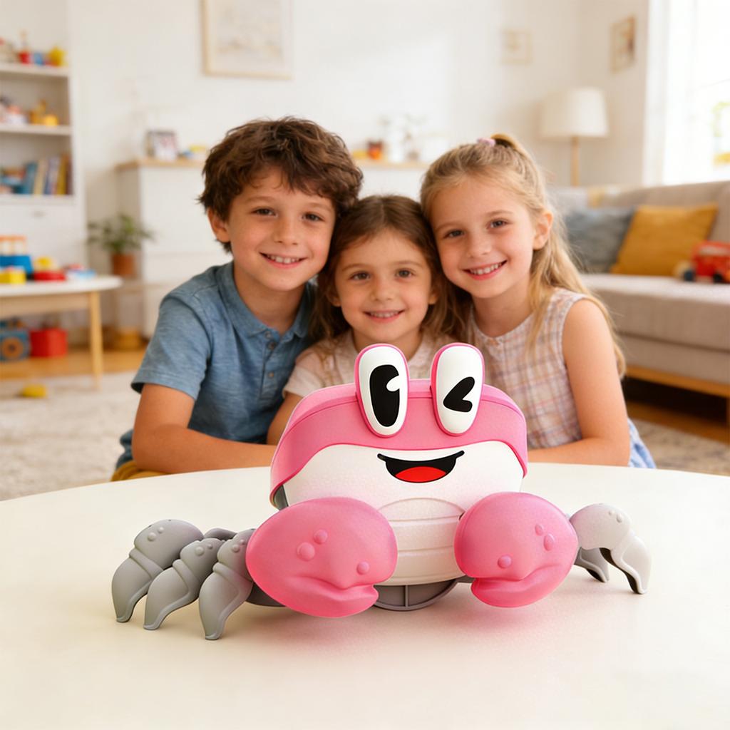 Электрическая игрушка «Убегающий краб» для ползания, ходьбы и обхода препятствий. Звуковая и световая игрушка.