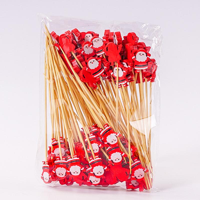 100PCS Christmas Tree Shaped Drink Cocktail Picks Appetizer Fruit Cupcake Pocks Festival Party Favors Decorations