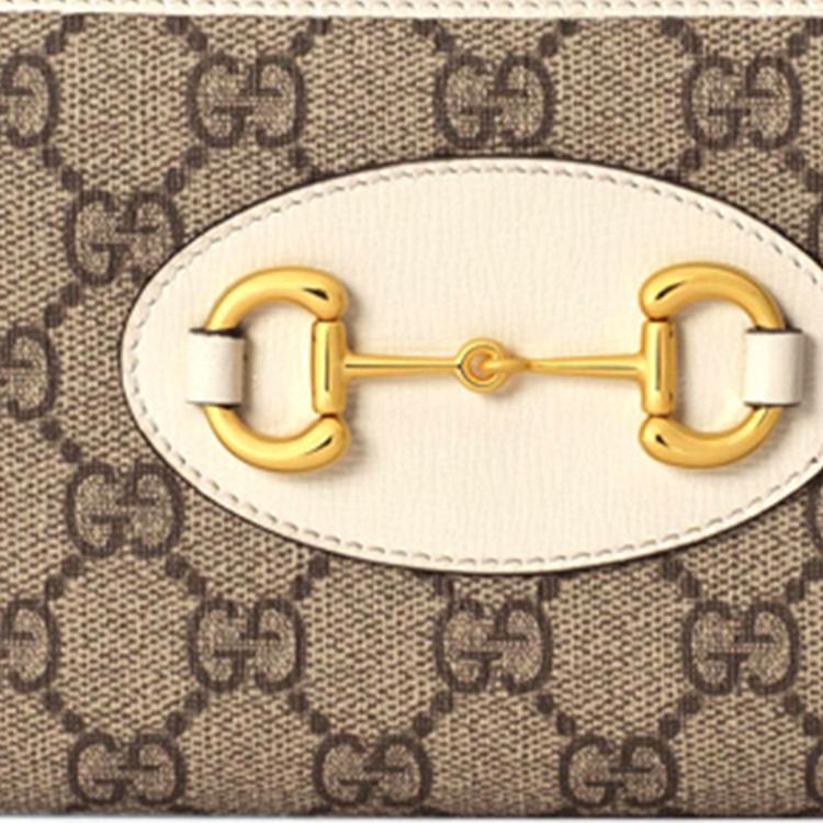 Gucci Horsebit 1955 Vintage Logo Long Canvas And Leather Wallet Women wallet Ebony White 621889-92TCG-9761