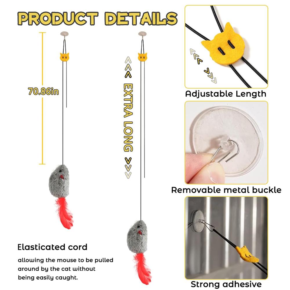 Игрушки для кошек, живущих в помещении, для взрослых котят, 2 шт., интерактивные игрушки для кошек-мышек, подвешиваемые на дверь, с пищащим звуком и хвостом-перышком