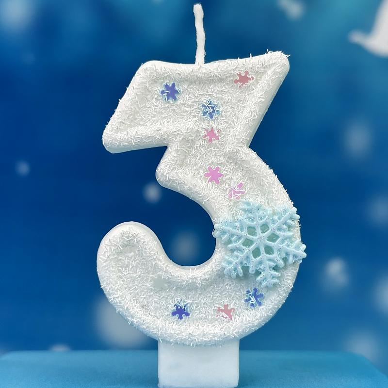 1 шт. Цифра 0-9 с блестками на день рождения, украшение для торта, белые цифровые свечи без Смога, свечи на день рождения, тема снежинки