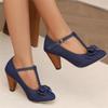 Fashion 2025 Spring Summer Girls High Heel Shoes Denim Pumps T-Buckle Fashion Women's Spike Heels High Heels for Office Party Banquet