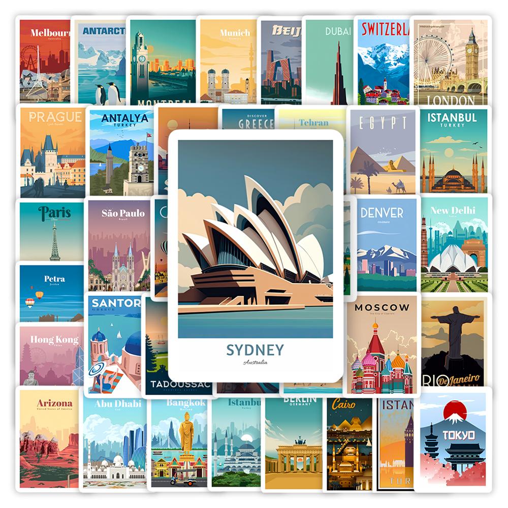 Наклейки Famous City World Travel Пейзажи DIY Детские Игрушки Подарок Декоративная Наклейка Для Дневника Скрапбукинга Ноутбука Багажа Водонепроницаемые