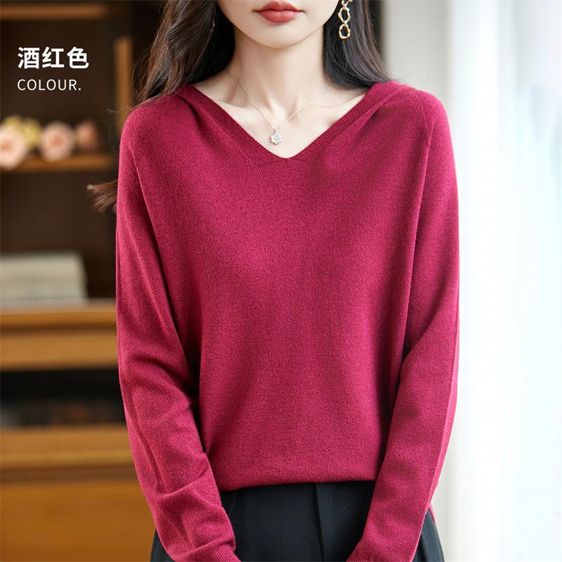 Вязаный свитер с капюшоном и V-образным вырезом для осени и зимы, теплый свитер-худи для женщин