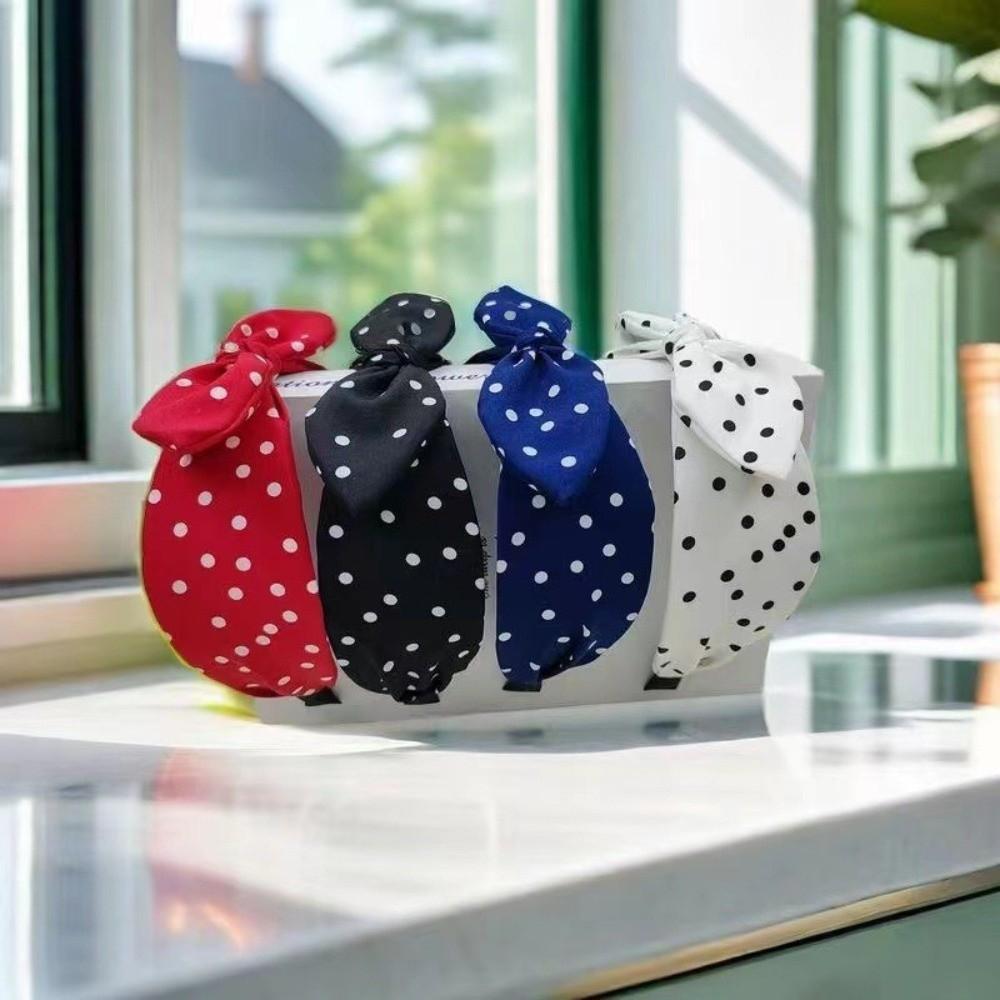 Knotted Polka Dot Headband Non-slip Rabbit Ear Hairband Women's Bow Hair Hoop  Daily Use