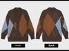 Hongshan Women's Brown V-Neck Diamond Pattern Wool Blend Cardigan Sweater