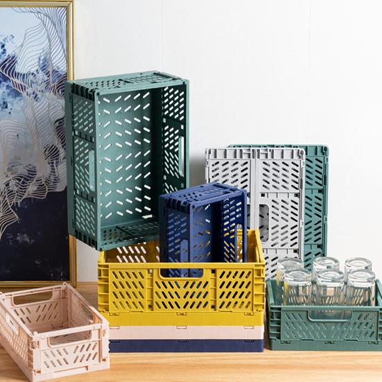 Storage Basket Folding Large Capacity Load Bearing Collapsible Plastic Storage Crate Box for Kitchen