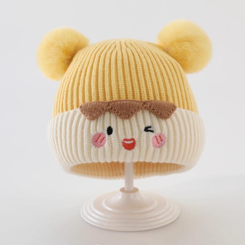 Baby hat autumn and winter cute hairball pullover hat infant thickened warm ear protector knitted wool hat