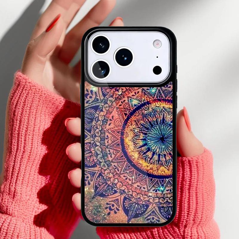 Элегантный Чехол для Телефона с Цветочным Узором Мандала для iPhone 17 16 15 14 13 Pro Max Задняя Крышка для 12 11 Pro Coque