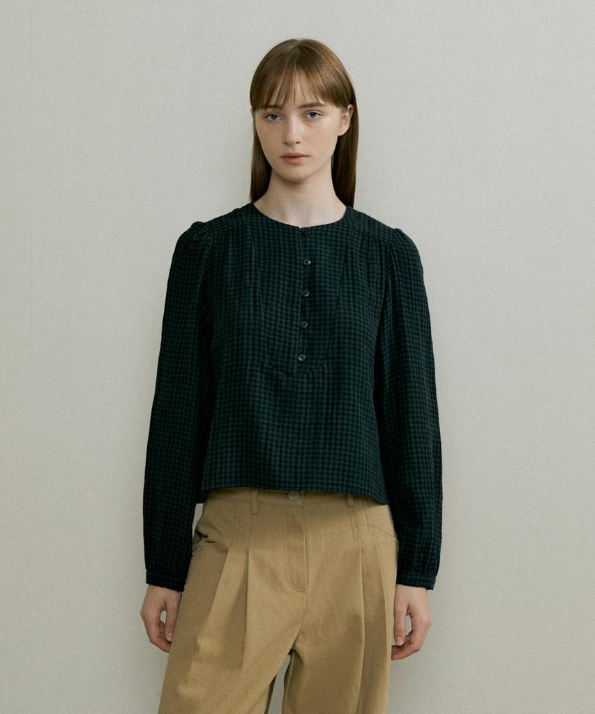 THE PENNY Check Shiring Blouse - Green