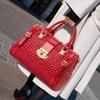 Aidrani Red Crocodile Tail Boston Bag, Fashion Women's Genuine Leather Bag, Cowhide Handbag Single Shoulder Bag