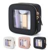 Transparent Cosmetic Bag Dual Zipper Closure Portable Large Capacity Waterproof Faux Leather Outdoor Business Tip