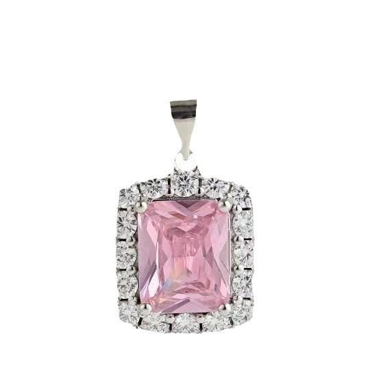 Edition Necklace Fashion Rectangle Pink Diamond Zircon Pendant Women's Versatile Clavicle Chain Gypsy