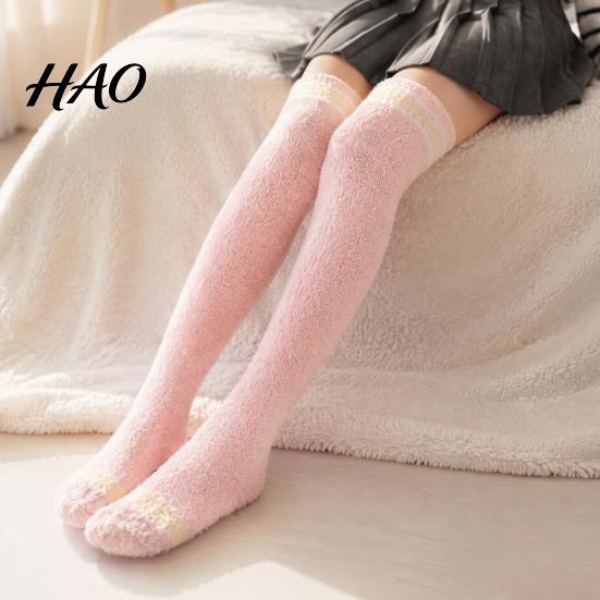 Thickened Coral Velvet Socks 1 Pair Women Thigh High for Winter, Fleece Leg Non Slip Winter Warmer Long Stockings, Fluffy Warm Over Knee Boot
