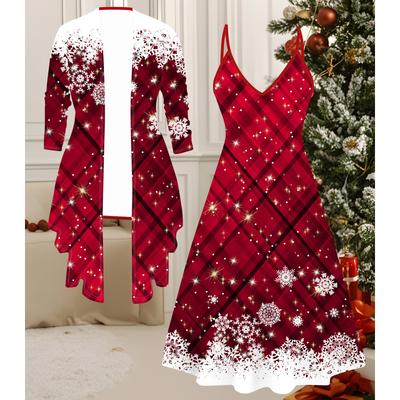 3D Рождественский Принтованный Набор Платье Пальто на День Святого Валентина, Эксцентричный Классический Тотем Модный Принт, подходит для Различных Сцен Модных Стилей