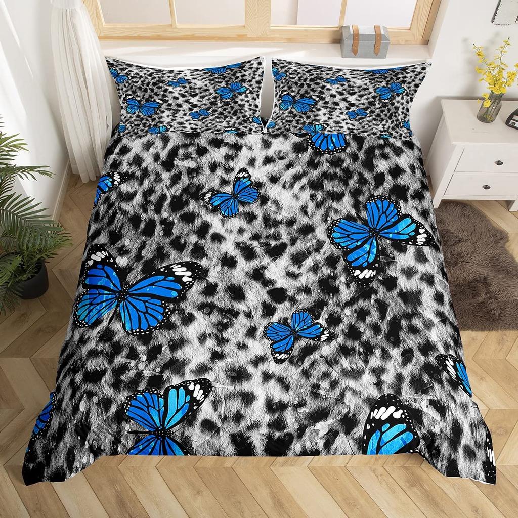 Комплект постельного белья с принтом гепарда King Queen, пододеяльник с бабочками, покрывало из меха животных, покрывало из полиэстера с принтом джунглей и дикой природы