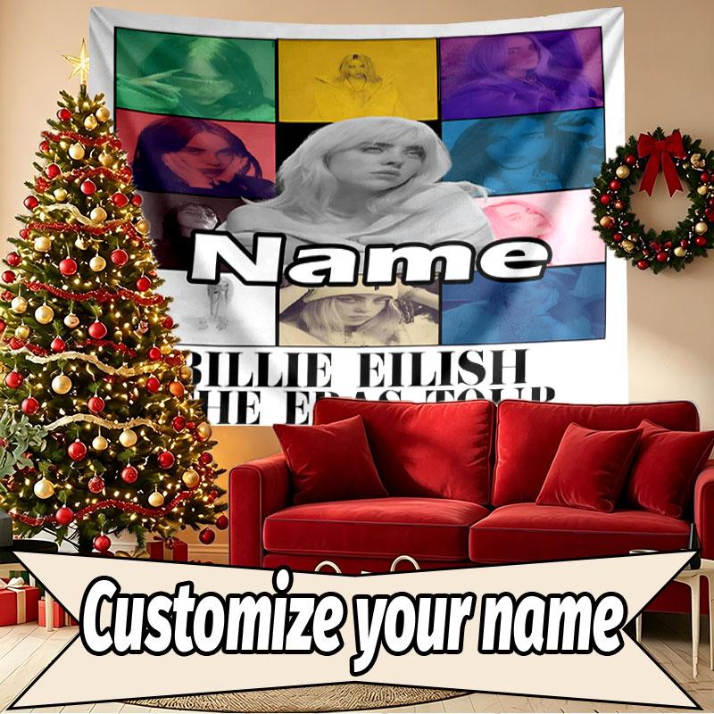Custom Name Personalized Billie Eilish Print Tapestry, Wall Art Decor, Bedroom, Dorm, Apartment, LivingRoom, Party Backdrop, Gift for Birthday
