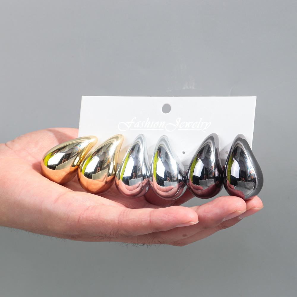Extra Large 3pair Acrylic Chunky Waterdrop Earring Dupes for Women Metallic Color Teardrop Y2K Earring Hoops Jewelry Lightweight