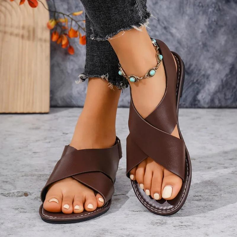 Fashion 2025 New Ladies Shoes Basic Open Toe Women's Sandals Fashion Casual Plus Size Summer Light Soft Bottom Best Seller Flat Sandals