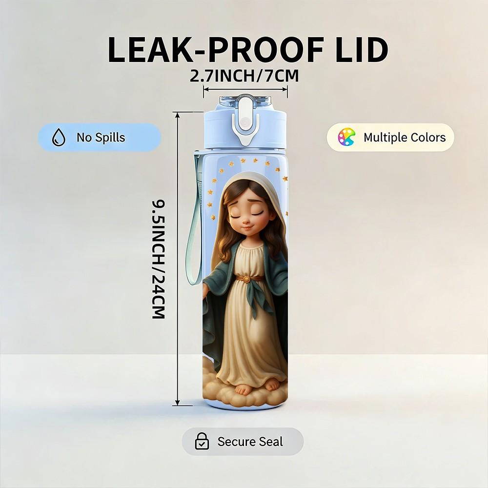 1PC Virgin Mary Religious Figure Print 750ml Color Plastic Sports Water Bottle Leakproof Flip Straw Lid Suitable for Sports Office Home Use