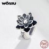 Classic Lotus Flower Beads 925 Sterling Silver Black Enamel Fit Original DIY Bracelet