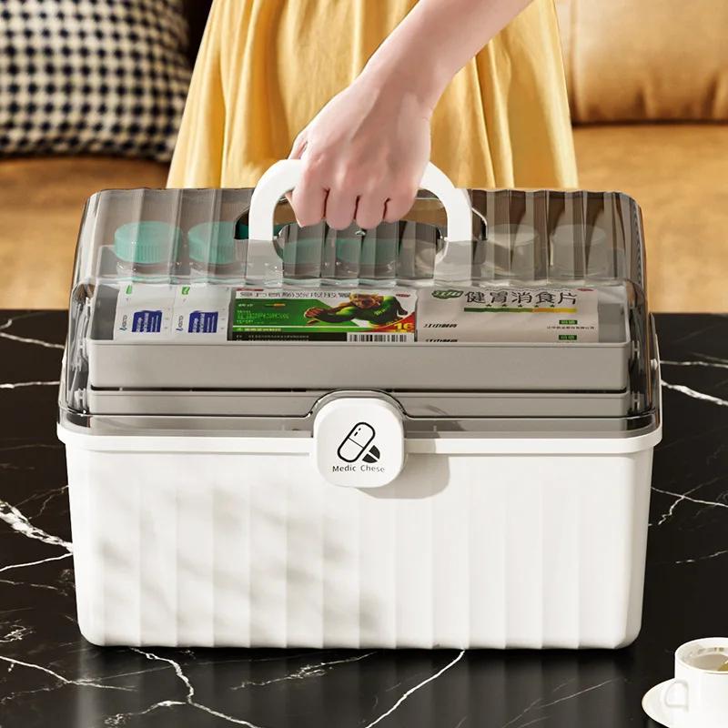 1 Piece Ivory White Large Capacity Pill Box for Household Medicine Storage Multi-layer Classification Household Medicine Box