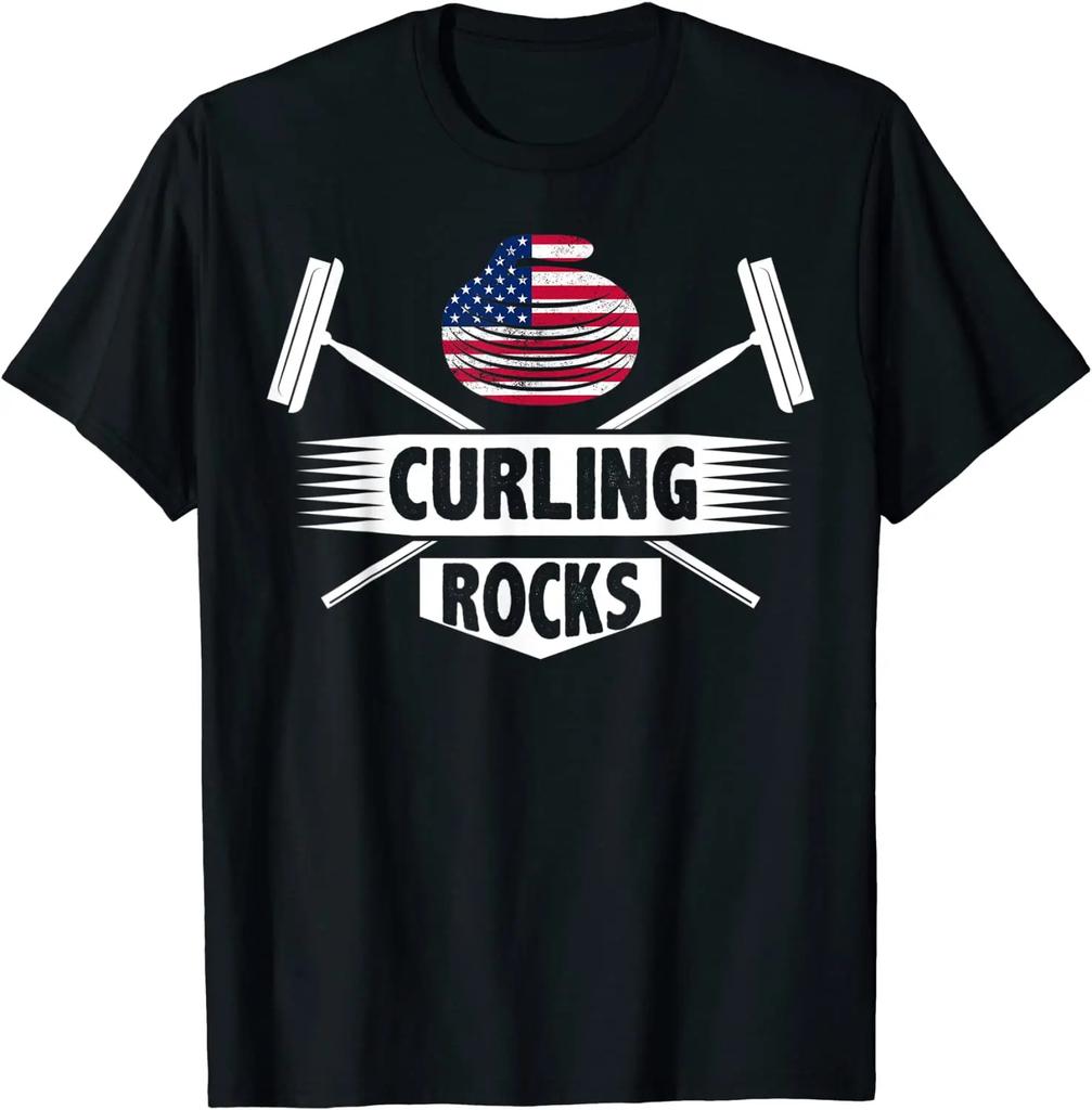 Curling Rocks Funny Curling Stone Gift for Curlers TShirt Premium Cotton Short Sleeve ONeck Mens T Shirt New S3XL
