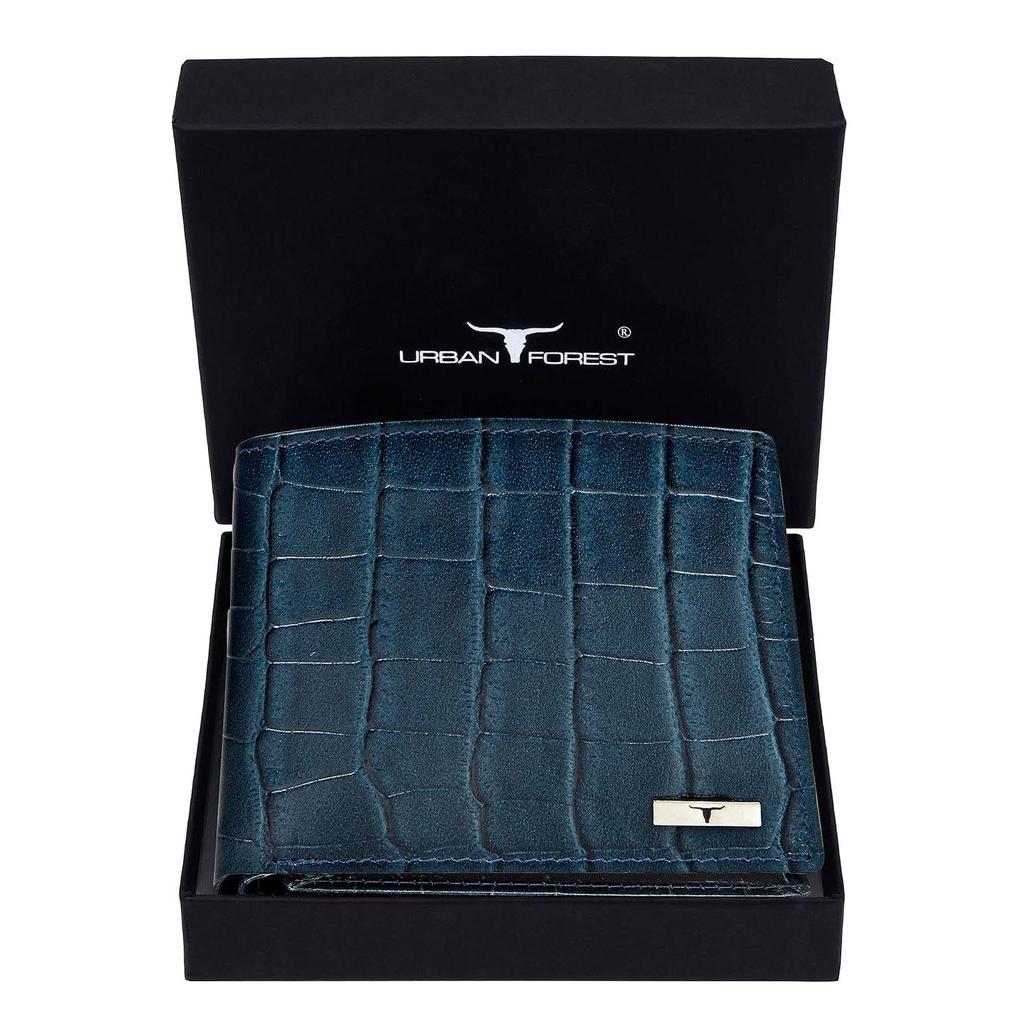 Мужской кожаный кошелек с принтом Карла синего цвета