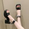 New Style Sandals Women Square Head Open Toe Rivet Metal Buckle Waterproof Platform Anti-slip Wear-resistant High Heels