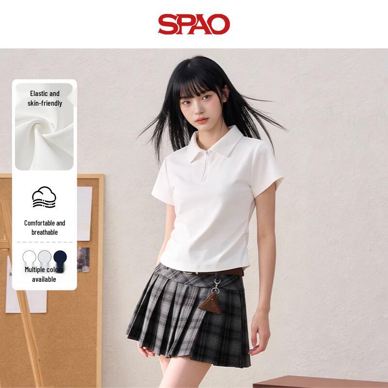 Женская приталенная футболка SPAO с воротником-поло и коротким рукавом