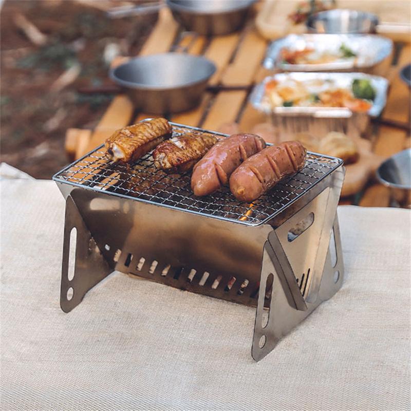 Складная уличная мини-печь из нержавеющей стали, 1 шт., портативная складная угольная плита, стропила, гриль-барбекю
